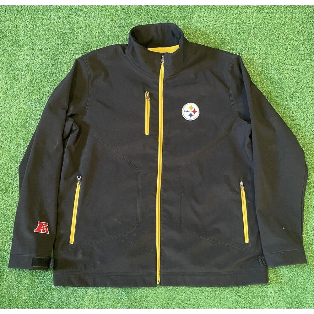 Steelers NFL Full Zip Jacket Men’s Large Black Spellout Back Team Apparel